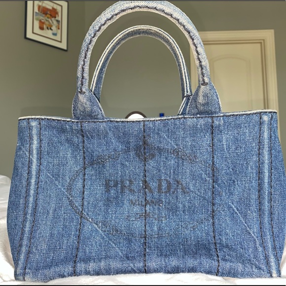 prada denim tote